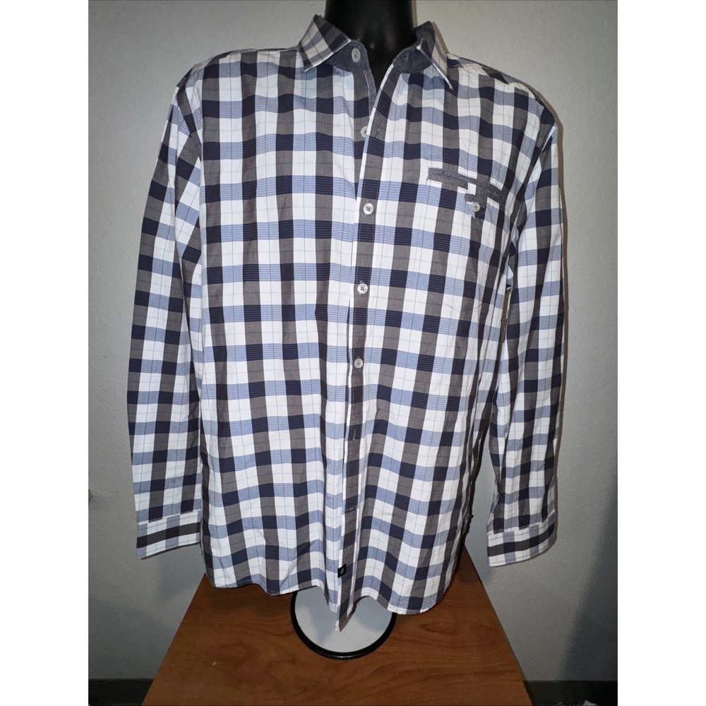 7 Diamonds‎ Shirt Mens Size 2XL XXL Blue Plaid Long Sleeve Button Up